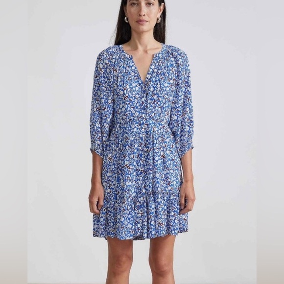 Apiece Apart Mini Mitte Dress in Piet Floral Blue, size XS, Flowy Drapey Spring - Picture 2 of 13